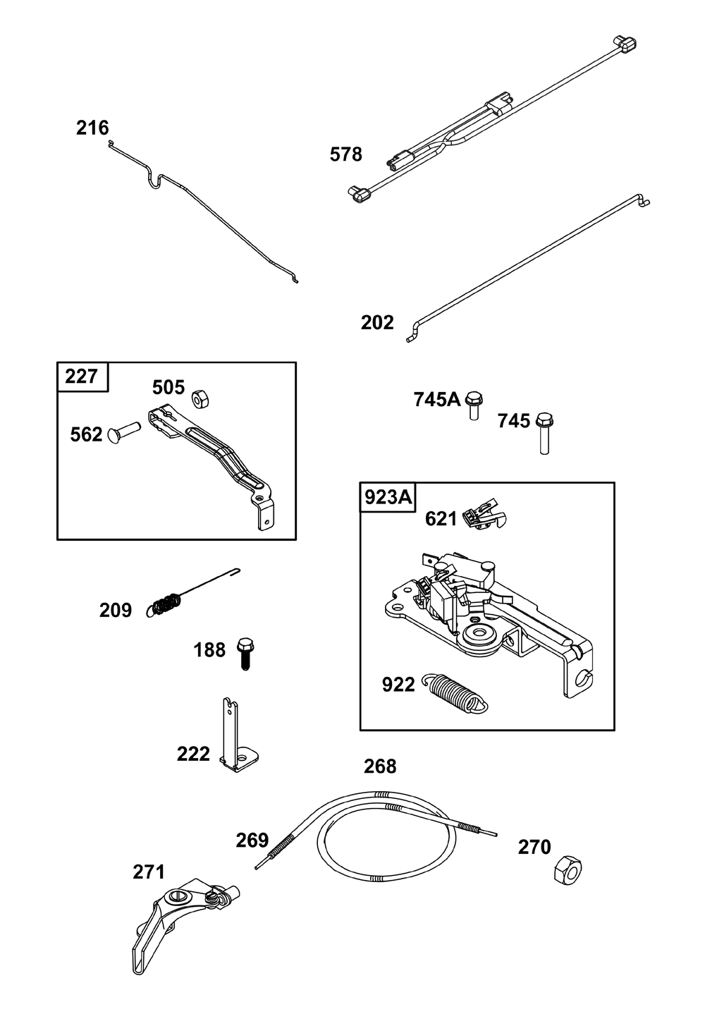 Controls Group Diagram and Parts List for 09P705-0298-F1 020000 - 09Z999 Briggs and Stratton Engine